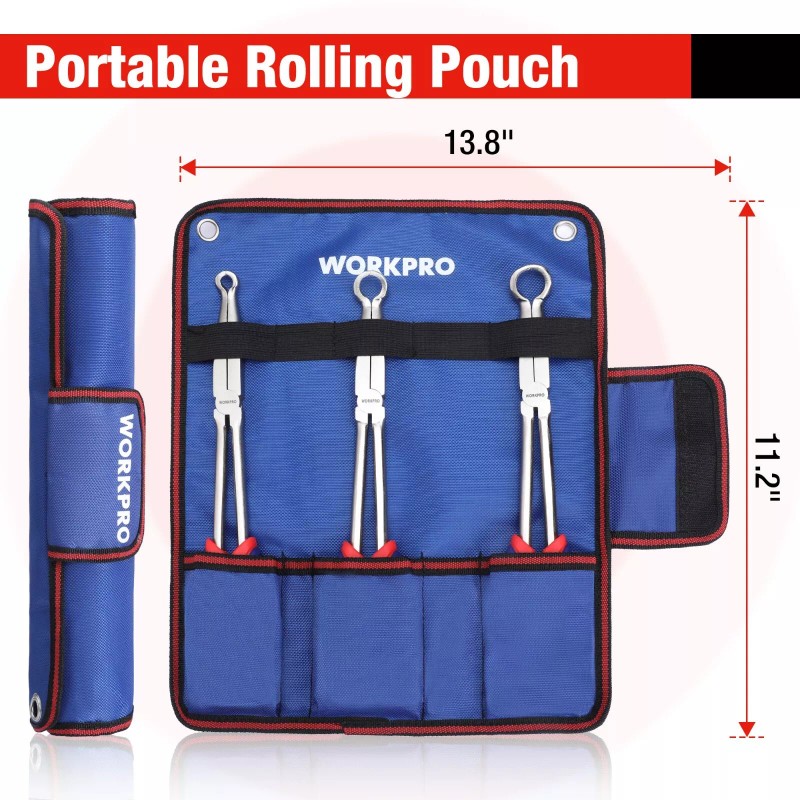 WORKPRO 3 Piece Long Reach Hose Grip Pliers Set 11''Ring