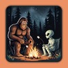 Bigfoot and Alien Roasting Marshmallows Sasquatch Cryptid Funny 3" Vinyl Sticker