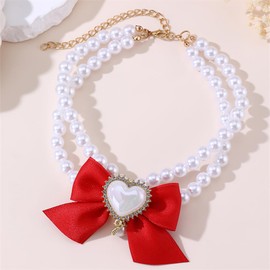 BT Bear Pet necklace, Cat Pearl Bow Necklace,Dog Necklace Princess Pet collar Cat Necklace for Cat Puppy Small Dogs Medium Dogs,Red M