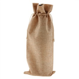 12pcs Simple Linen Fabric Wine Bag with Drawstring Champagne Decorative Cover (Deep Linen)