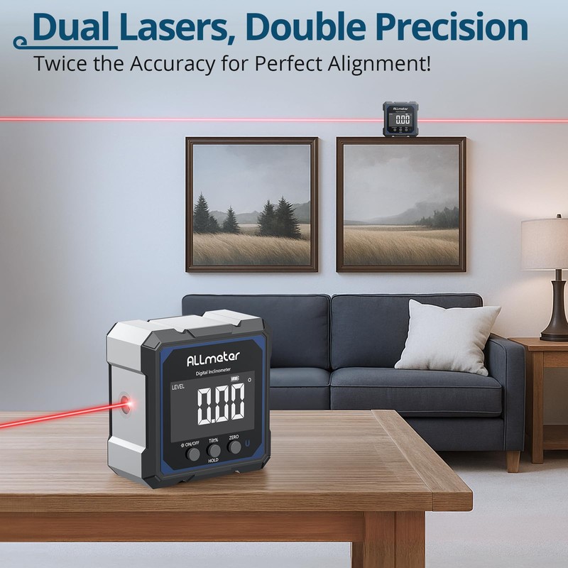 ALLmeter Rechargeable Laser Inclinometer with 4-Side Magnets - Digital Level