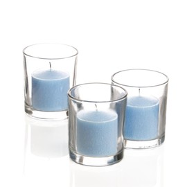 Set of 72 Richland Votive Candles Light Blue Unscented and 72 Clear Glass Eastland Votive Holders