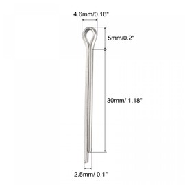 sourcing map Split Cotter Pin, 2.5mm x 30mm Stainless Steel Clip Fastener Fitting for Automotive, Mechanics, Silver Tone, 30Pcs