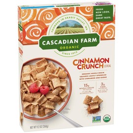 Cascadian Farm Organic Cinnamon Crunch Cereal, Whole Grain Cereal, 9.2 oz (Packaging may vary)