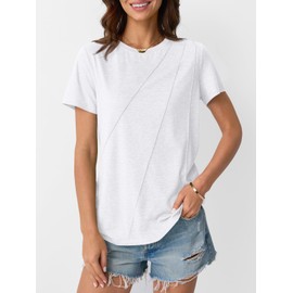 AUTOMET Womens Summer Tops Workout Shirts Beach Vacation Outfits Business Tshirts Dressy Fashion Spring Clothes 2025 White L