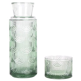 Bedside Water Carafe and Glass Set, 21.6 Oz Glass Water Carafe with 6 Oz Glass Cup with Lid, Water Pitcher for Nightstand - Green