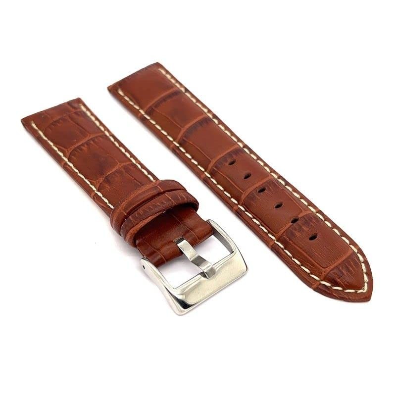 diloy Crocodile Embossed Leather Watch Strap with White Stitching Crocodile