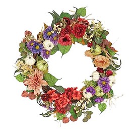 National Tree Company 30" Harvest Serenity Floral and Pumpkins Wreath