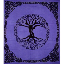 India Arts Celtic Tree of Life Tie Dye Tapestry Heavy Cotton Bedspread 96" x 86" Purple