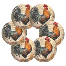 Coikll Retro Style Farmhouse Rooster Cotton Cup Coasters with Holder Absorbent Drink Coasters Set for CoffeeTabletop Protection Housewarming Gift Home Decor 6 Pcs
