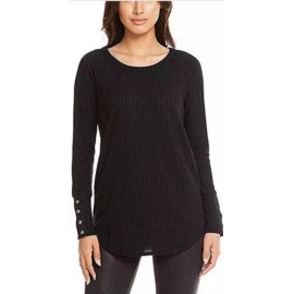 CHASER WOMEN'S WAFFLE TUNIC BUTTON DETAIL ON SLEEVE (BLACK, MEDIUM )NWT