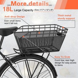 Large Bicycle Basket - Rear Bike Basket with Cargo Net and 2-in-1 Waterproof Cover, Wire Bike Baskets, Large Capacity for Adult Bikes,Electric Bike,Carrying Grocery,Ball,Dog