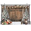 AIIKES 7X5FT Christmas Backdrop Winter Christmas Rustic Barn Wood Door