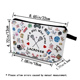 YULUENZE Lacrosse Presents Just Love Lacrosse Makeup Bag Travel Toiletry Cosmetic Bag with Zipper Birthday Present for Women Lacrosse Lovers Fans Lacrosse Players
