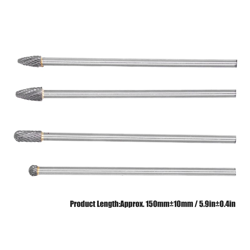 4Pcs Extended Carbide Rotating Burr Set 1/4in Shank Tungsten Steel