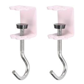 PATIKIL Desk Hook, 2Pcs Desk Mount Bag Holder Hook Cat Claws J Hooks for Hanging Bag Backpack Under Desk Clamp Purse Adjustable Headphone Table Closet Door Under Counter, Pink