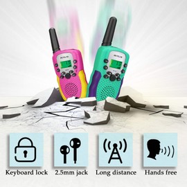 Retevis RA18 Walkie Talkies for Kids 4 Pack,Toys Radio with 22 CH LCD Flashlight for 6-12 Year Old Girls Boys,Long Range Family, Camping Party(Pink&Green)