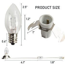 Dazzle Bright 4 Pack 6 FT Accessory Cord with Incandescent Light Bulb E12 Socket White Cord with On/Off Switch Plug, C7 Candelabra Light Bulbs for Holiday Decorations, Christmas Village House