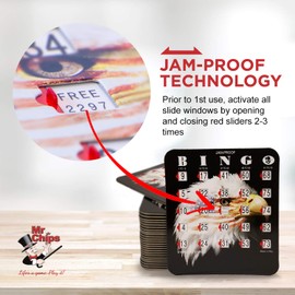 MR CHIPS Jam-Proof Fingertip Slide Bingo Cards with Sliding Windows - 200 Pack in Stars and Stripes Style