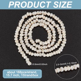 GOMAKERER Approx. Pack of 168 Natural Pearls 2.5 mm Small Beige Freshwater Cultured Pearls Real Pearls in Potato Shape for Making Necklaces and Jewellery (0.5 mm Hole)
