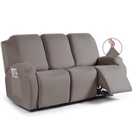 TAOCOCO Stretch Recliner Sofa Covers 3 Pieces Couch Covers for 3 Seat Reclining Sofa, Soft Polyester Fabric Washable Furniture Protector Sofa Slipcovers with Pockets (3 Seat, Taupe)
