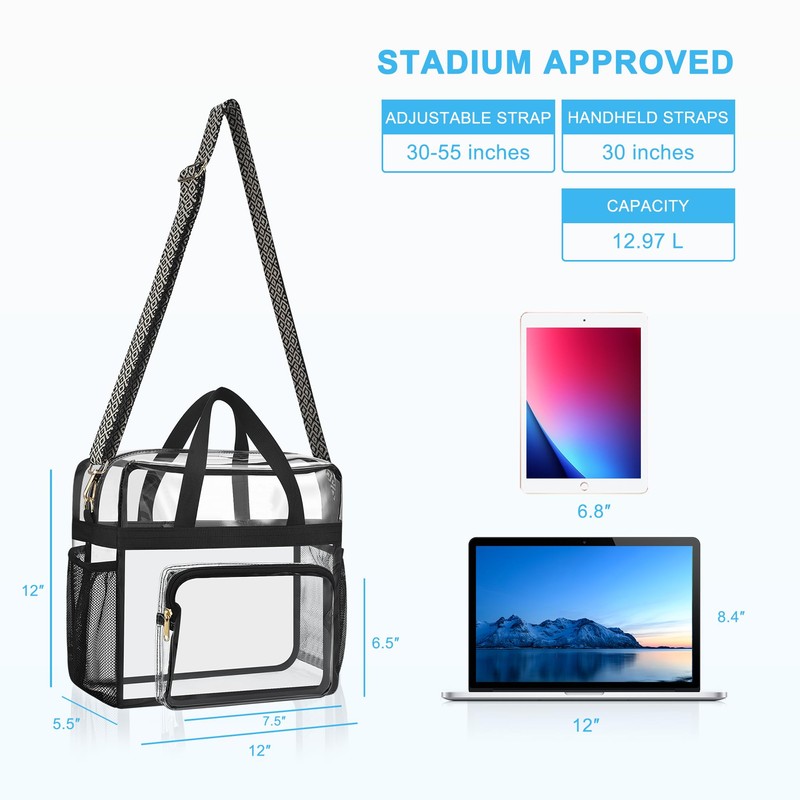 Bagenius Clear Tote Bag, 12x5.5x12 Inches Travel Tote Bag Stadium