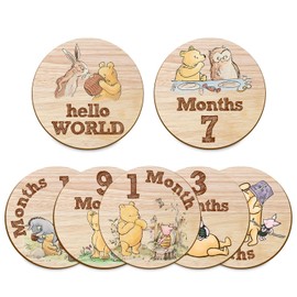 Hatzelou 7Pcs Baby Monthly Milestone Circles, Winnie Baby Stuff, Double-Sided Printing Months Baby Milestone Wooden Keepsake, Milestone Wooden Circles Stuff for for Documenting Growth