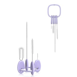 YOTIME 4 in 1 Straw Cleaner Brush Set, Reusable Standing Straw Brushes with Holder Ring, for Baby Bottles, Sippy Cups and Lids, Purple