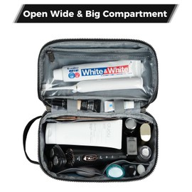 ECOHUB Toiletry Bag for Men Travel Dopp Kit Water Resistant Small Shaving Kit Bag Toiletry Organizer for Traveling, Separate Dry Wet & Toothbrush Pocket, Wide Open (Black-2)