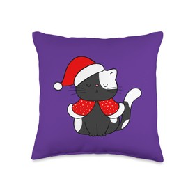 Black White Cat Santa Hat Christmas Cat Lovers Bah humbug Throw Pillow