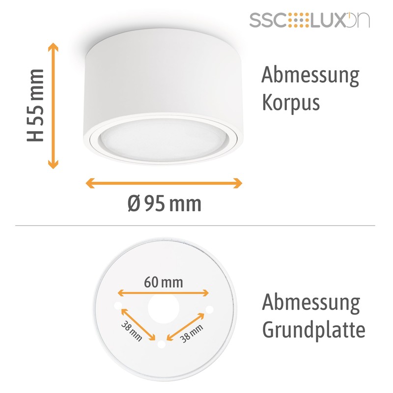 SSC-LUXon CELI-X LED Surface-Mounted Spotlight, Flat, Dimmable, Large Light Area,