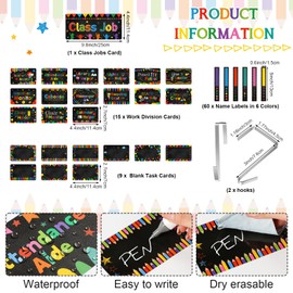 Fulmoon 86 Pcs Class Jobs Pocket Chart Set Teacher's Helper Boho Classroom Management Educational Pocket Chart Rainbow Classroom Bulletin Board Decor for Back to School Supplies (Cute Style)