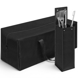 Amylove 2 Sizes Grill Utensil Storage BBQ Tool Bag Foldable Oxford Grilling Carry Bag Waterproof Grill Utensil Holder Outdoor BBQ Accessories Picnic Cooking Tools for Camp Barbecue(Plus)