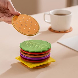 8pcs Hamburger Coaster Waterproof Coasters PVC Drink Coaster Non-Slip Cup Mat Hamburger Shape Coasters Heat Insulation Cute Pattern Coasters Holiday Home Decor