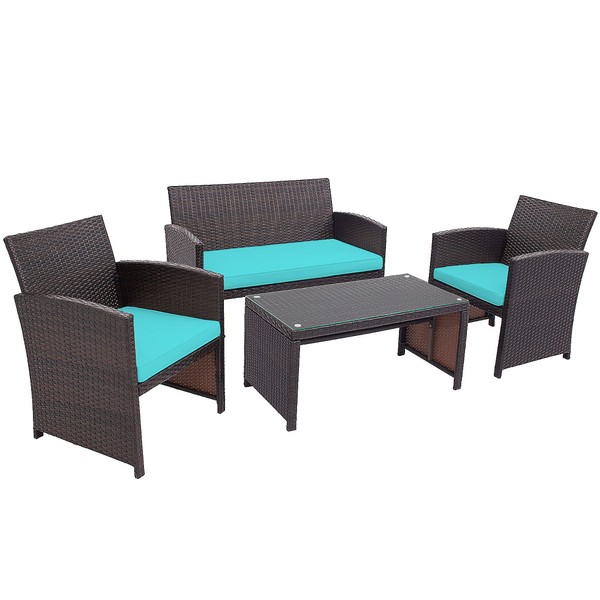 DORTALA 4 Pieces Wicker Patio Furniture Set, Outdoor PE Rattan