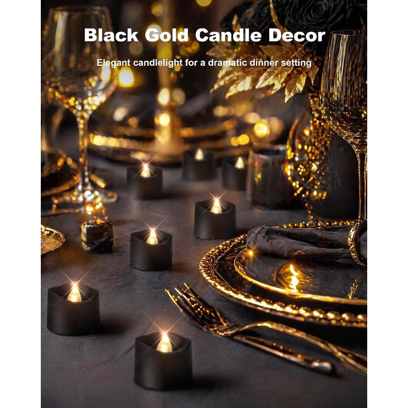 Homemory 12pcs Black Remote Timer LED Tea Lights Candles, 400+Hours