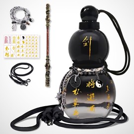 KOOYEO Monkey King Gourd Water Bottle,28 oz Reusable Leakproof Sports Plastic Water Bottle,for Travel Gym,Cosplay Props Decoration,with Straps,Stickers (black)