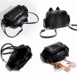 LINGJIE Cute Cat Ita Bag Pin Display Backpack with Adjustable Straps Kawaii Japanese School Bag Y2K Shoulder Bag Crossbody (Black Bag)