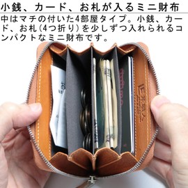 Leather FACTORY Leather Craftsman Dualline (Dual Line) Round Zipper, Mini Wallet, Men's, Leather, Small, Tochigi Leather, Genuine Leather, Round Zipper Mini Wallet, brown (caramel)