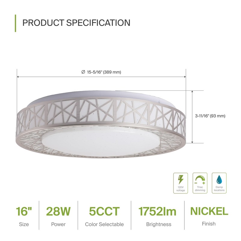 ASD 16 Inch LED Flush Mount Ceiling Light - Modern
