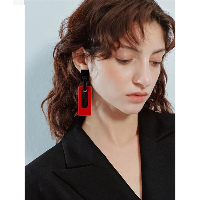Boho Lightweight Retro Simple Acrylic Splicing Rectangle Earrings for Women