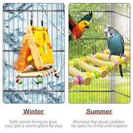 La La Pet® Hanging Parrot Hammock Nest with Wooden Perch Bird Sleeping Tent Parrot Habitat Bird Nest Bed Parrot Hideaway for Small and Medium Sized Birds Large