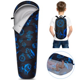 FIOBEE Kids Sleeping Bag for Girls Boys 3 Season Warm & Cool Weather Youth Camping Sleeping Bags with Backpacking Bag Waterproof for Traveling Hiking Indoor Outdoor Camping Essentials, Black Animals