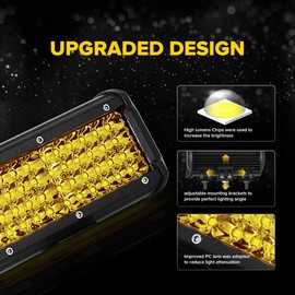 7 Inch 2PCS Yellow Spot Beam LED Light Bar Sammanlight Light Pods Driving Lights Fog Lights Work Lights Amber Quad Row Lighting Compatible with Jeep Offroad Truck ATV UTV SUV Wrangler Boat Marine
