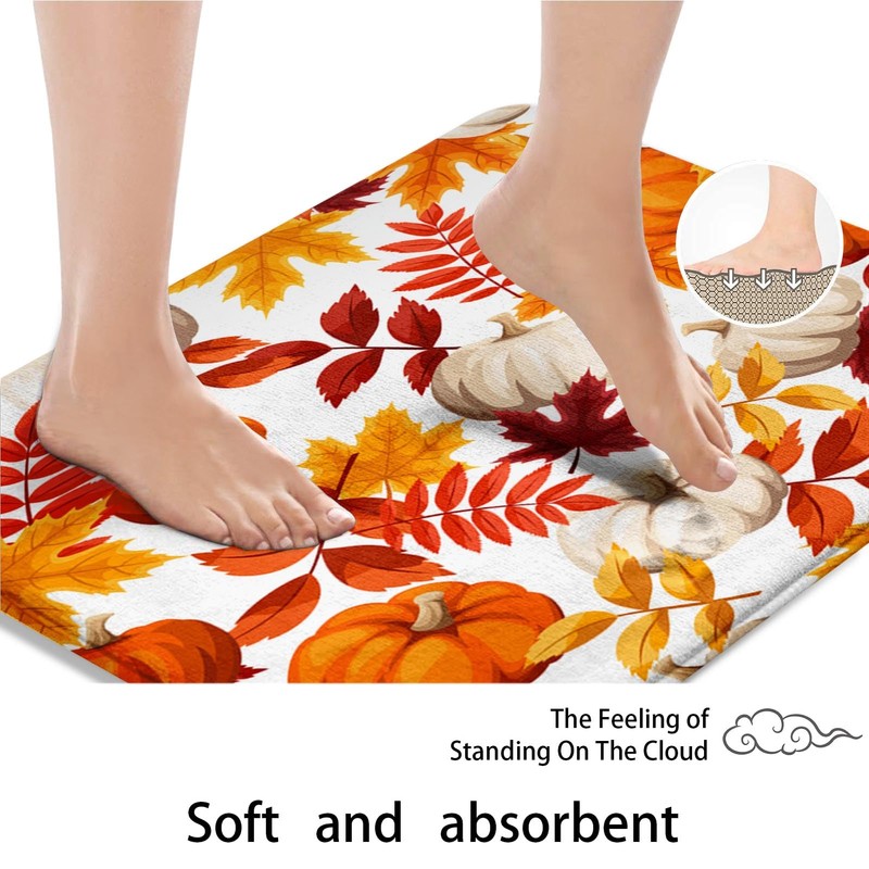 Arttown Autumn Orange Pumpkin Bathroom Rug Mat Set of 2,