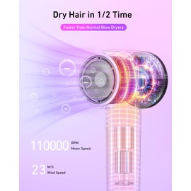 High-Speed Ionic Hair Dryer, 110,000 RPM, Lightweight & Portable for Travel, Quiet Operation, Ideal for Women Thick Hair, Professional Salon Quality, Purple