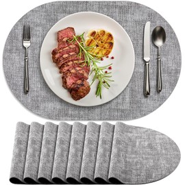 BARTHKIT Placemats for Dining Table Set of 8 Non-Slip, Heat Resistant Leather Placemat Double Layer, Waterproof Table Mats Easy to Clean for Kitchen Dining Room Coffee Office Table, Grey