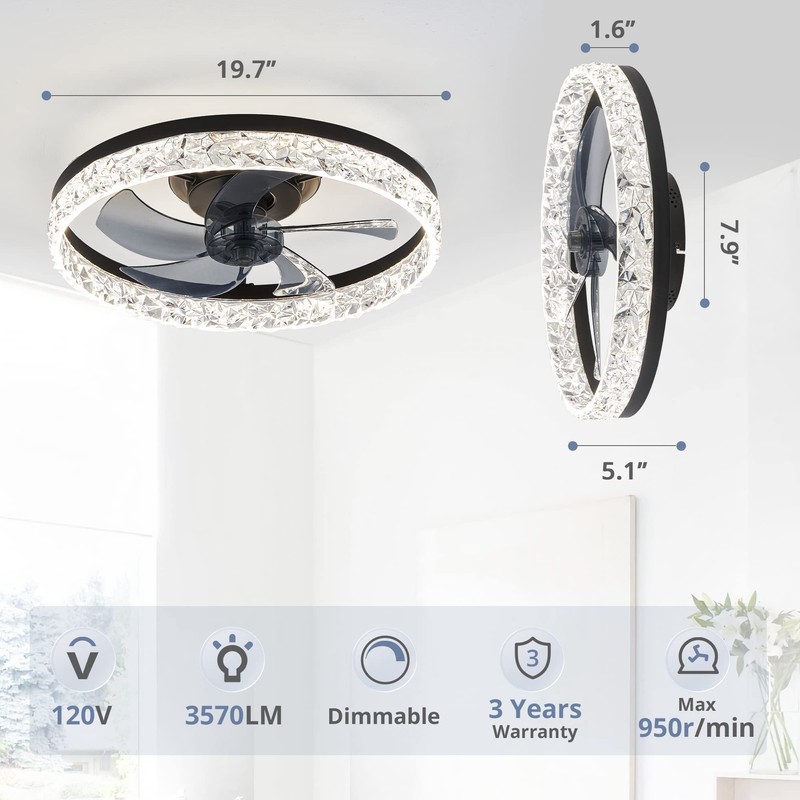 LEDIARY 20" Modern Ceiling Fans with Lights and Remote, Dimmable