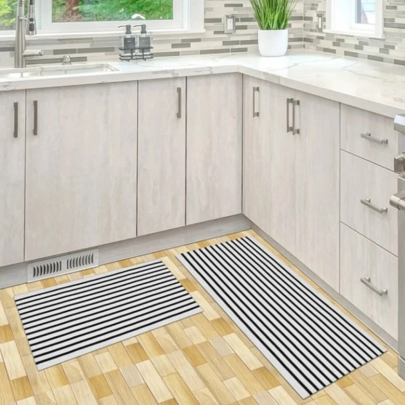 White Set of 5 Cotton Black White Rugs 2x4ft Entry