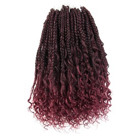 Niseyo Goddess Box Braids Crochet Hair 10 Inch 8 Packs Short Crochet Box Braids Pre Looped Curly Ends Premium Quality Synthetic Hair (T118/Ombre Burgundy)